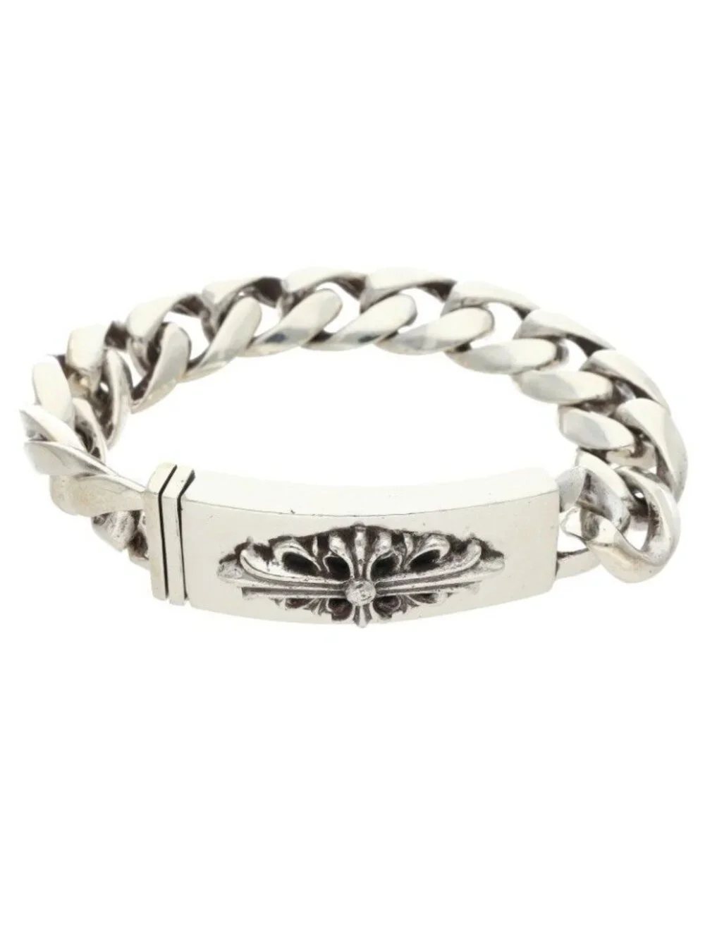 Chrome Hearts ID Floral Crs Cross ID Classic Silver Bracelet